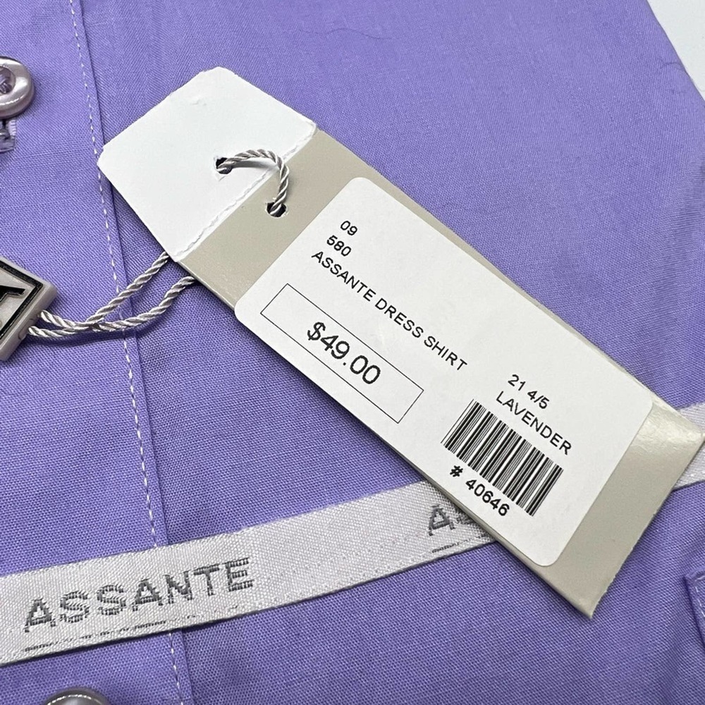 NEW ASSANTE men’s classic fit light lavender dress shirt size 21 4/5 sty… - Picture 3 of 13